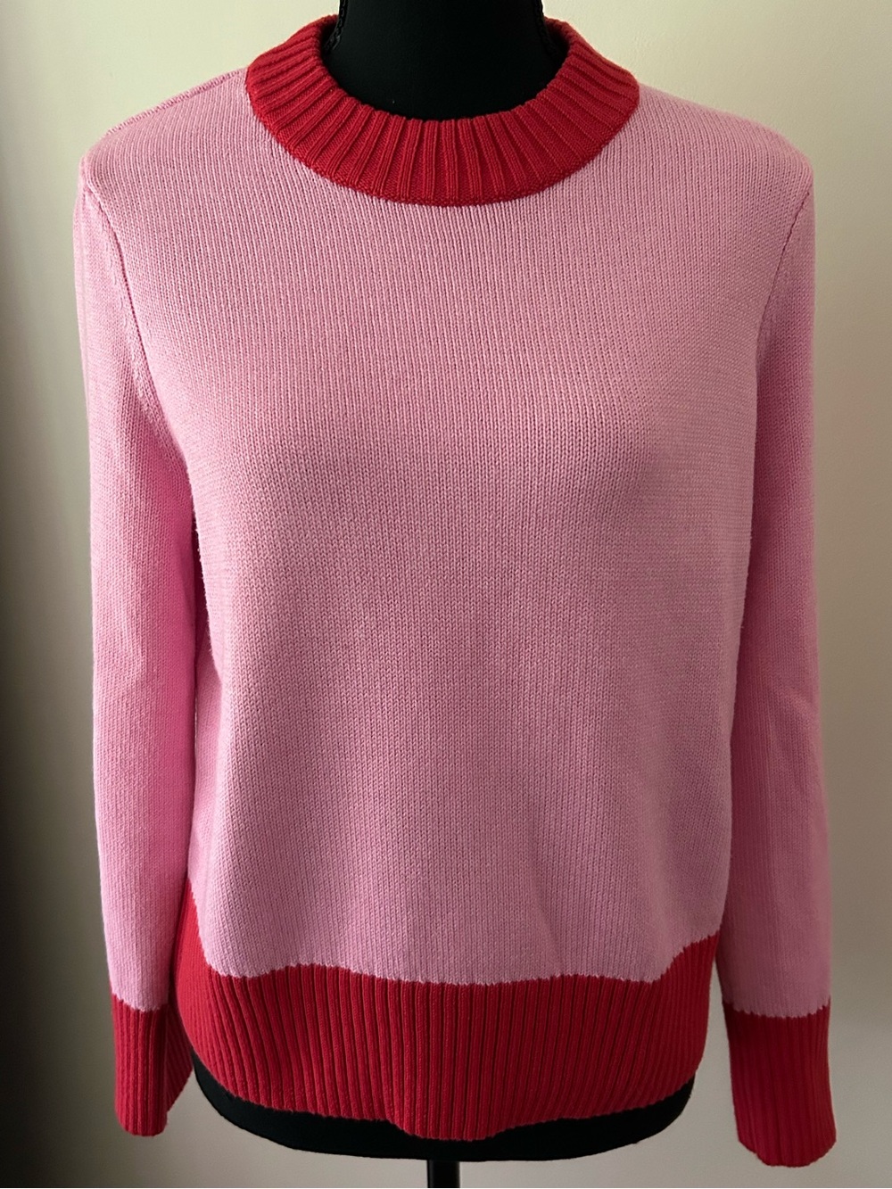 Pink & Red Contrast Ringer Crewneck Sweater